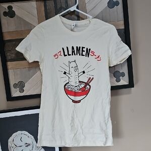 Cream Graphic T-Shirt with Llama and Ramen Design